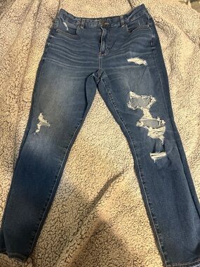 American Eagle Outfitters Dark Blue Distressed Skinny Jeans